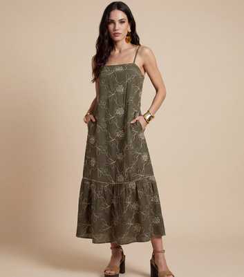 Urban Bliss Khaki Embroidered Maxi Dress