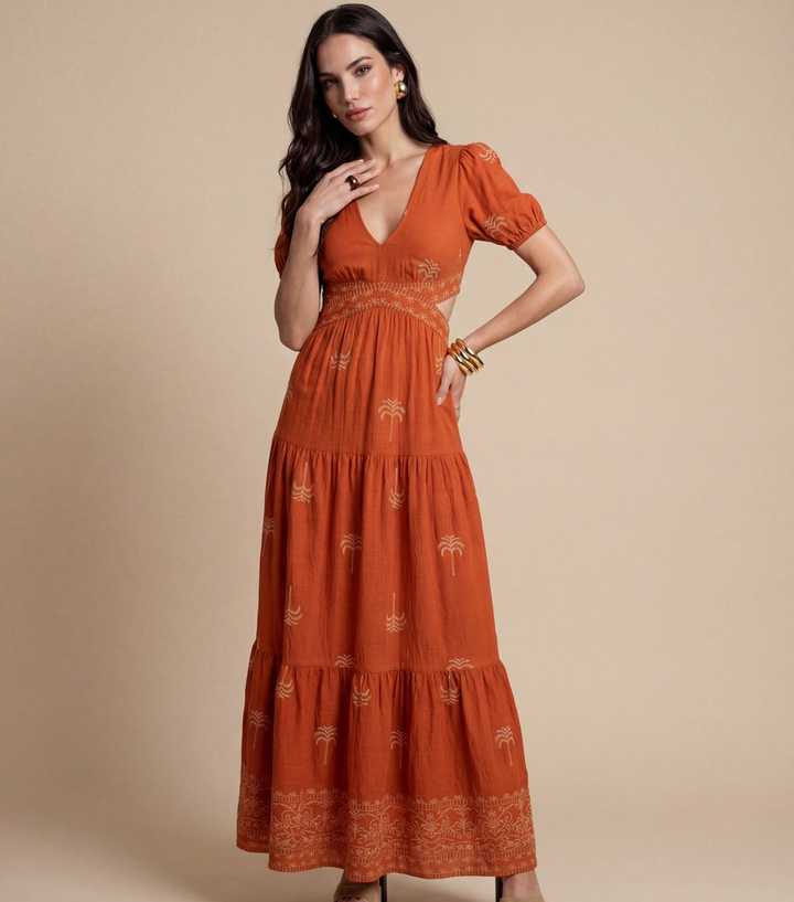 strapless open back dress Boho Flutter Tea Dress | Burnt Orange