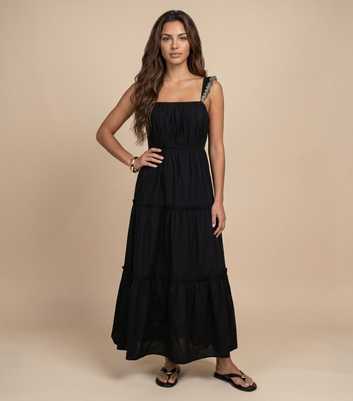 Urban Bliss Black Embroidery Ruffle Strap Tiered Maxi Dress