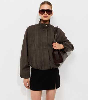 Brown Checked Bubble Hem Jacket