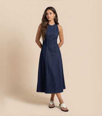 Urban Bliss Blue Denim Look Sleeveless A-Line Midi Dress