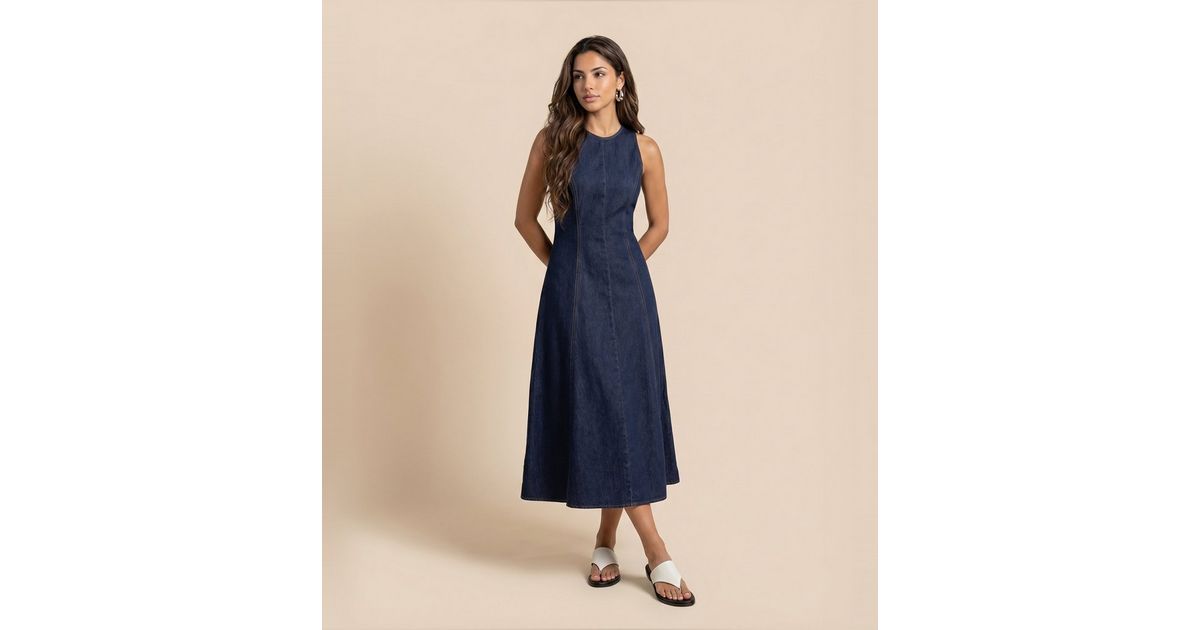 Urban Bliss Blue Denim Look Sleeveless A-Line Midi Dress