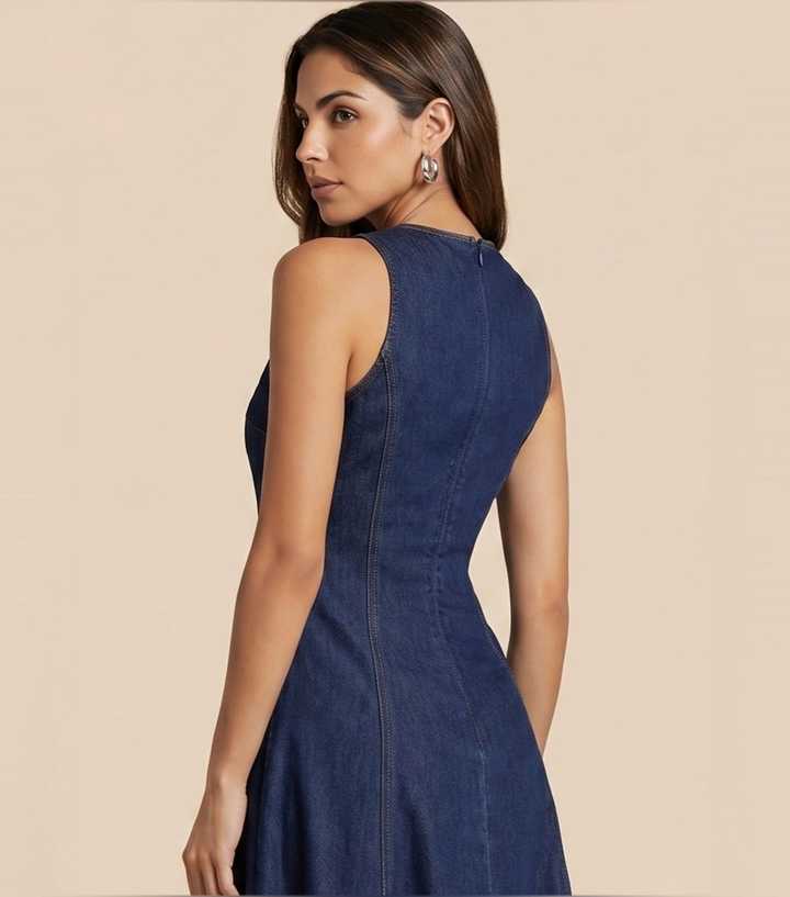 Urban Bliss Blue Denim Look Sleeveless A-Line Midi Dress | New Look Urban Bliss Blue Denim Look Sleeveless A-Line Midi Dress | New Look