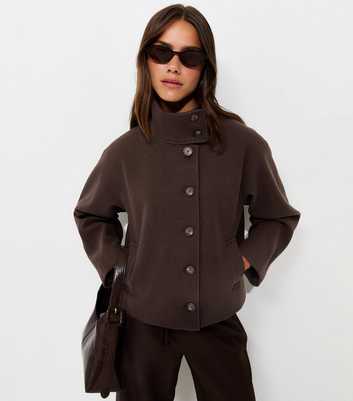 Petite Dark Brown Funnel Neck Jacket
