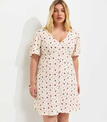 Curves White Crinkle Texture V-Neck Short Sleeve Mini Dress
