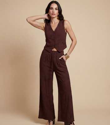 Urban Bliss Brown Floral Embellished Wide Leg Trousers
