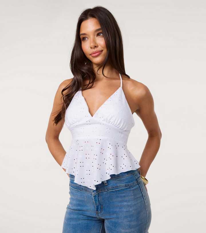 Pink Vanilla Off White Broiderie Anglaise Halterneck Top