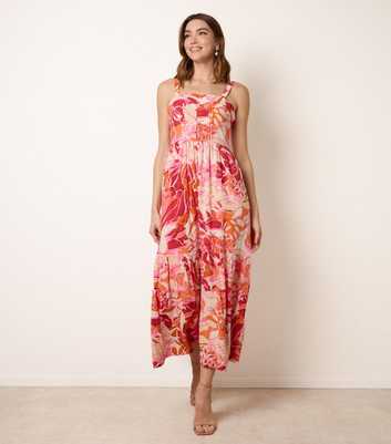 Blue Vanilla Pink Floral Print Strappy Midi Dress