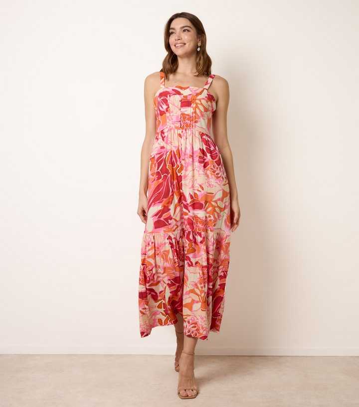 Blue Vanilla Pink Floral Print Strappy Midi Dress
