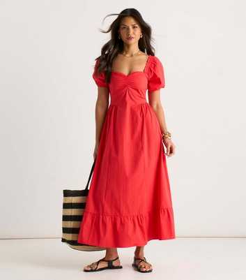 Gini London Bright Red Puff Sleeves Midi Dress