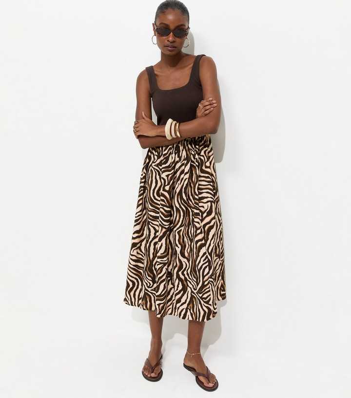 Brown 2 In 1 Zebra Hybrid Midi Dress