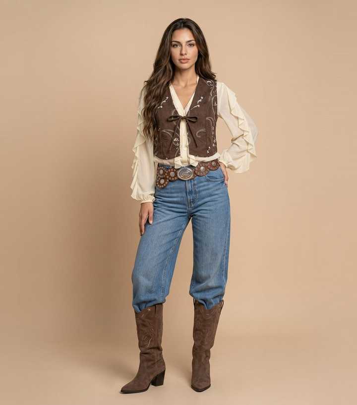Urban Bliss Brown Floral Embroidered Waistcoat