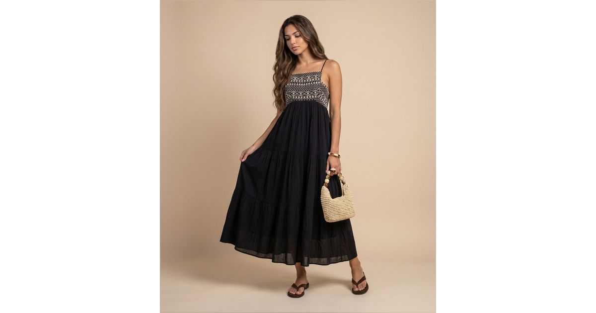 Urban Bliss Black Cotton Embroidered Panel Gauze Dress | New Look