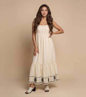 Urban Bliss Cream Embroidered Hem Maxi Dress