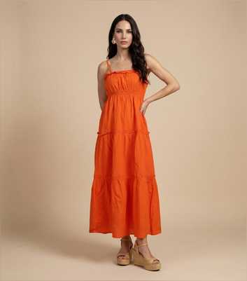 Urban Bliss Bright Orange Cotton Ruched Tiered Maxi Dress