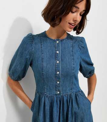 Blue Denim Press Stud Short Sleeve Midi Dress