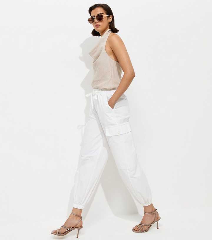 Off White Cotton Tapered Cargo Trousers