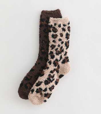 Pack of 2 Brown Leopard Print Cosy Knit Ankle Socks