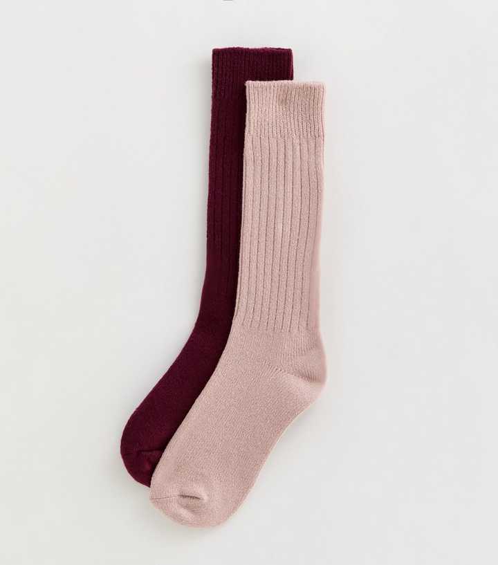 Pack of 2 Burgundy And Pink Knit Slouch Sock