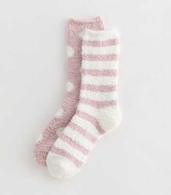 Pack of 2 Pink and White Spot And Stripe Cosy Knit Socks