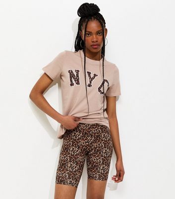 Mink Cotton Leopard Print NYC Logo T-Shirt | New Look