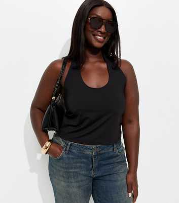 Curves Black Jersey Halter Neck Vest Top