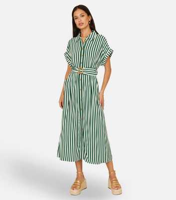 Yumi Green Stripe Midi Shirt Dress