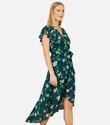 Yumi Green Floral Print Wrap Midi Dress