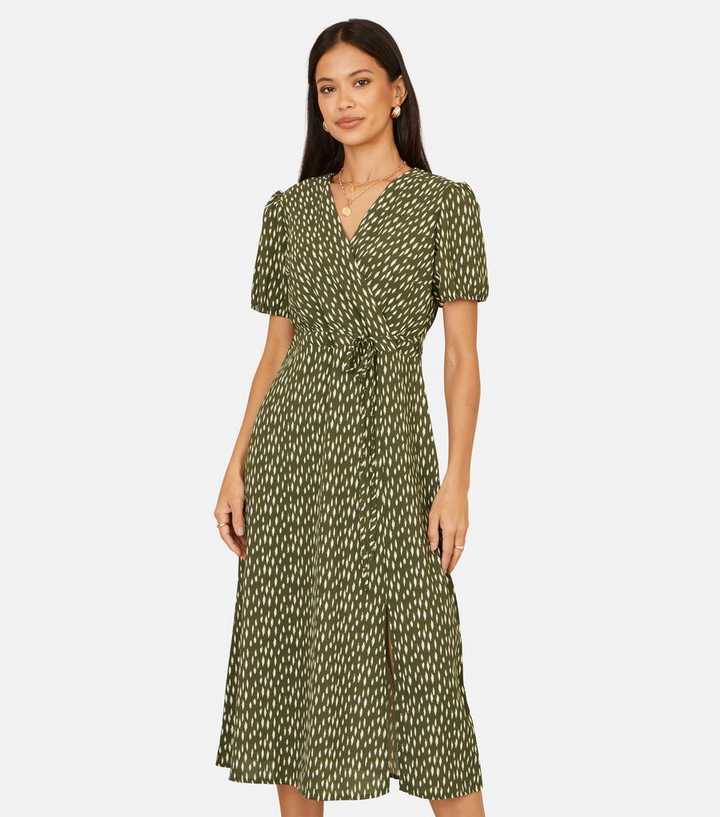 Yumi Green Spot Print Wrap Midi Dress