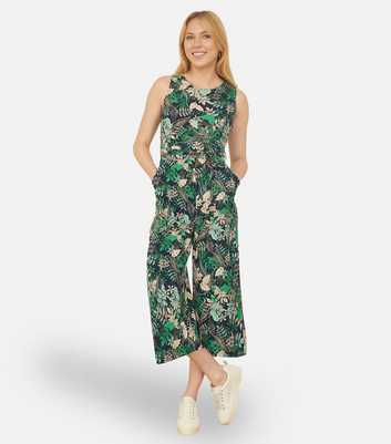 Yumi Green Leaf Print Culotte Jumpsuit