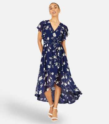 Yumi Navy Floral Print Wrap Midi Dress
