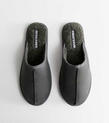 Jack & Jones Light Grey Faux Shearling Lined Backless Slippers
