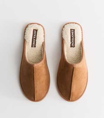 Jack & Jones Tan Faux Fur Lined Backless Slippers