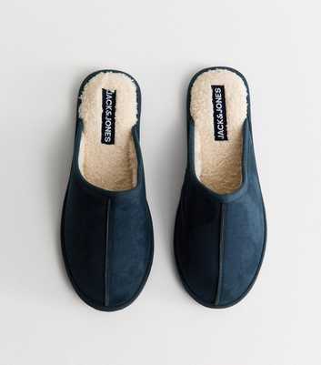 Jack & Jones Navy Faux fur Lined Backless Slippers