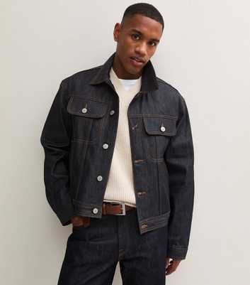 Jack & Jones Navy Cotton Contrast Stitch Denim Jacket