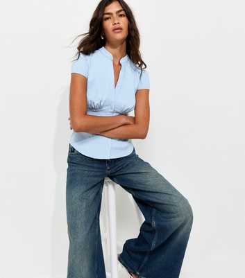 Light Blue Fitted Cap Sleeve Shirt