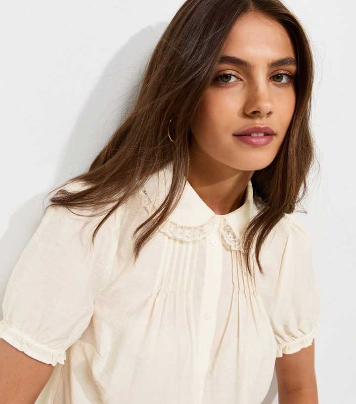 Cream Lace Trim Frill Shirt