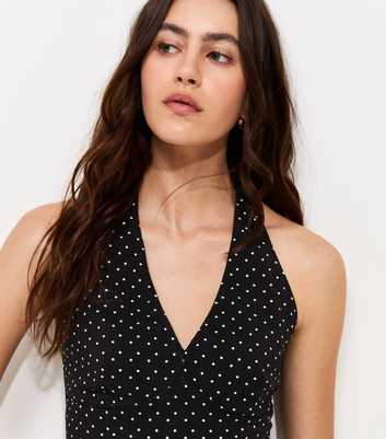 Black Spot Print Halter Neck Top