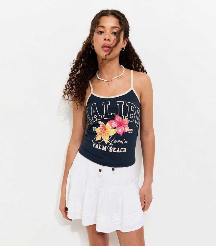 Girls Navy Malibu Print Cami Top