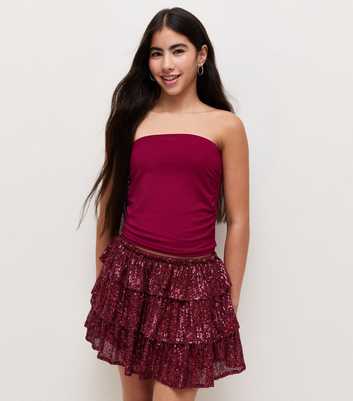 Girls Dark Burgundy Sequin Mini Rara Skort
