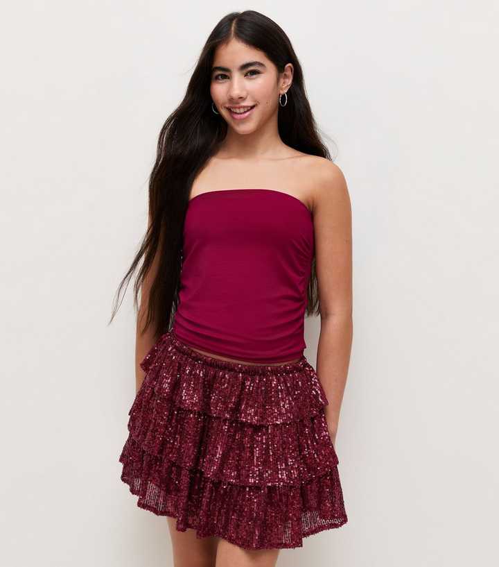 Girls Dark Burgundy Sequin Mini Rara Skort