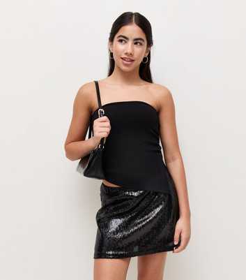 Girls Black A-Line Sequin Skort