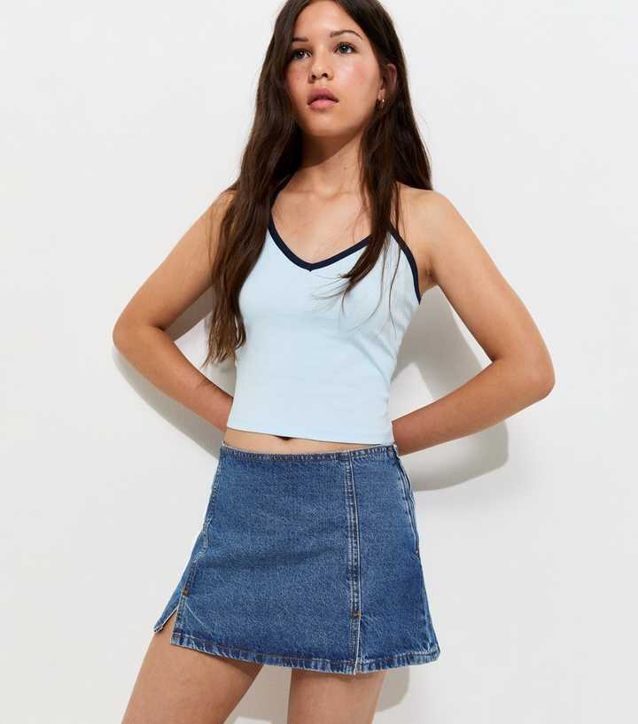 Girls Blue Cotton Denim Skort