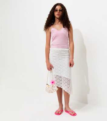 Girls White Lace Asymmetric Midi Skirt