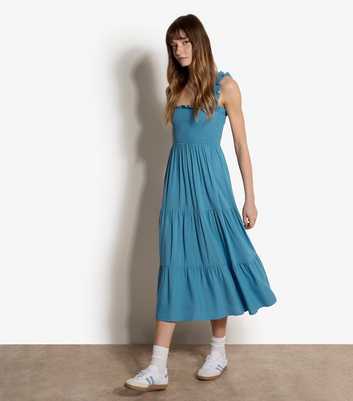 Apricot Light Blue Tiered Smock Midi Dress