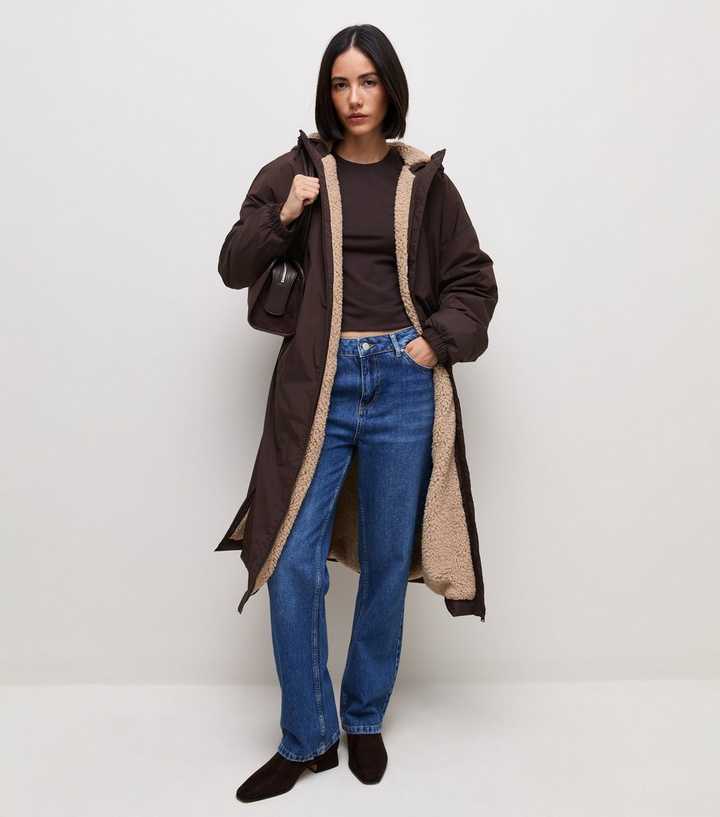 Dark Brown Fleece Lined Long Line Shower Resistant Raincoat