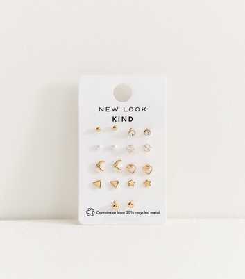 Pack of 9 Gold Tone Mixed Stud Earrings