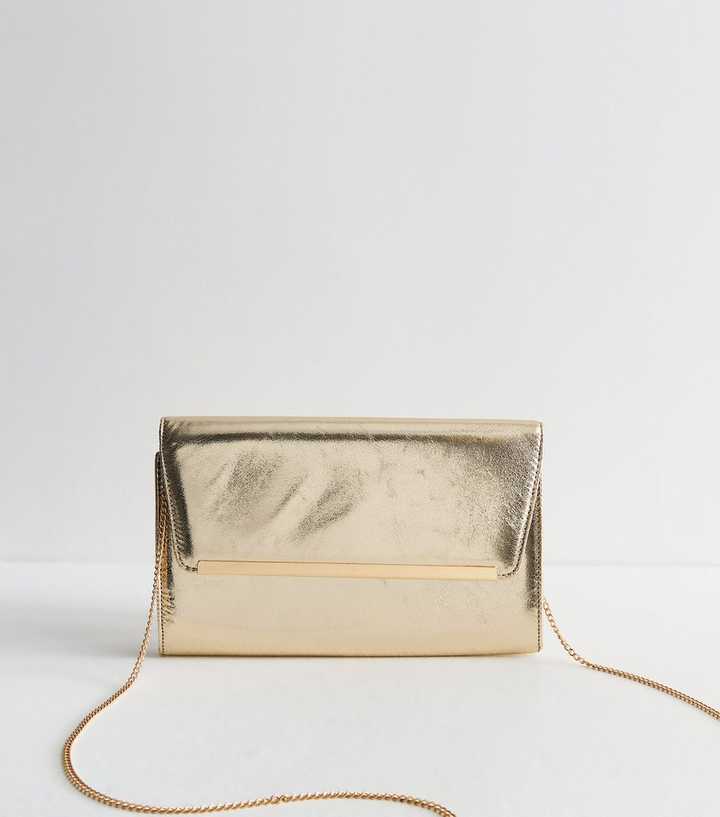 Gold Faux Leather Metallic Bar Clutch