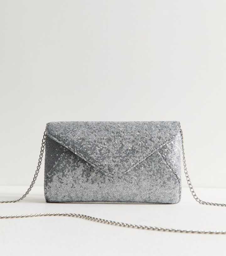Silver Sequin Envelope Clutch Bag
