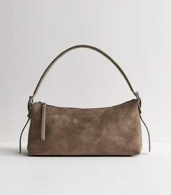 Grey Faux Suede Shoulder Bag